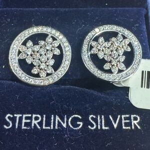 Sterling Silver + CZ Pave 🌹 Floral Stud Earrings - New with Tags